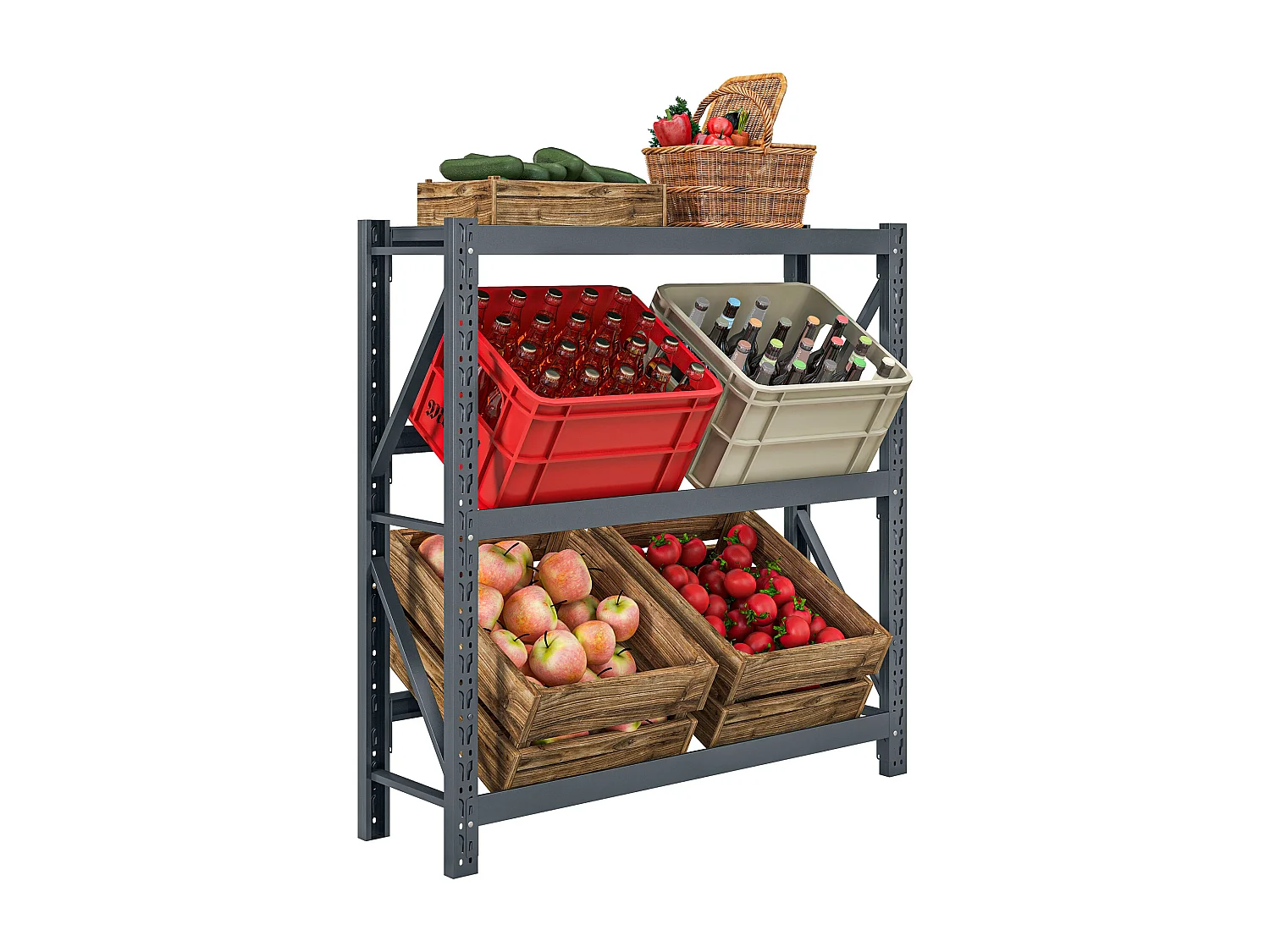 Scaffale per 6 casse di bevande a 3 livelli regolabili grigio