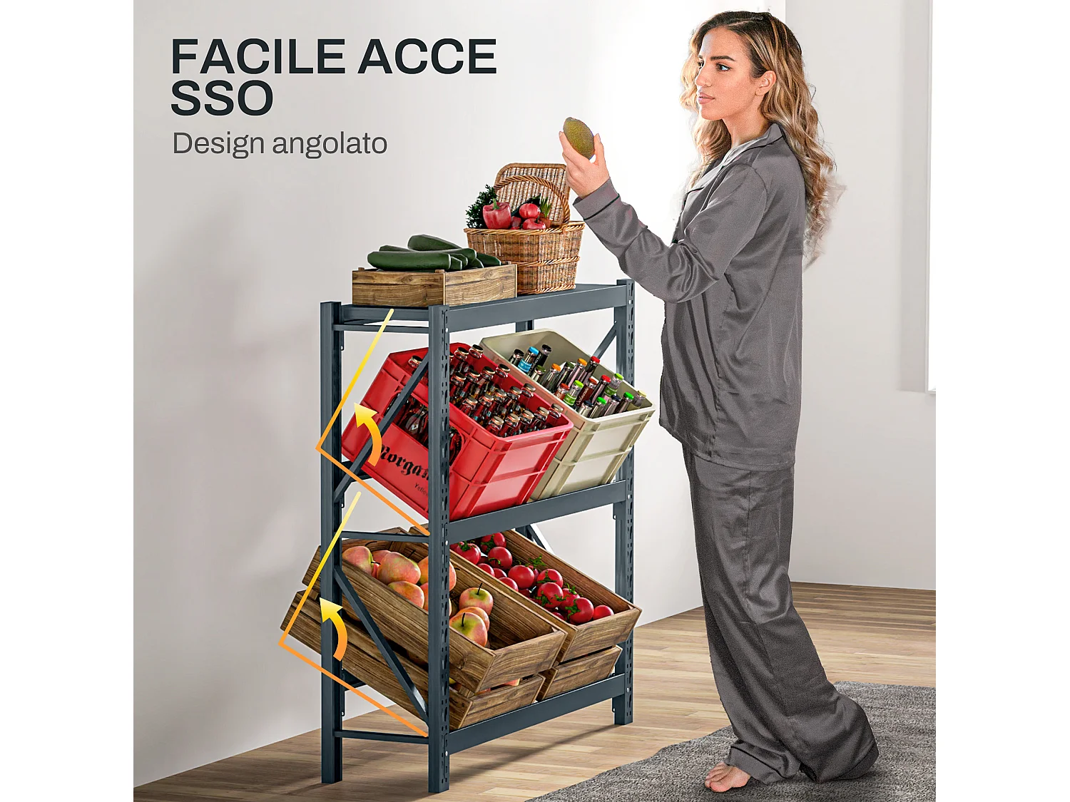 Scaffale per 6 casse di bevande a 3 livelli regolabili grigio