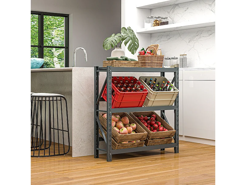 Scaffale per 6 casse di bevande a 3 livelli regolabili grigio