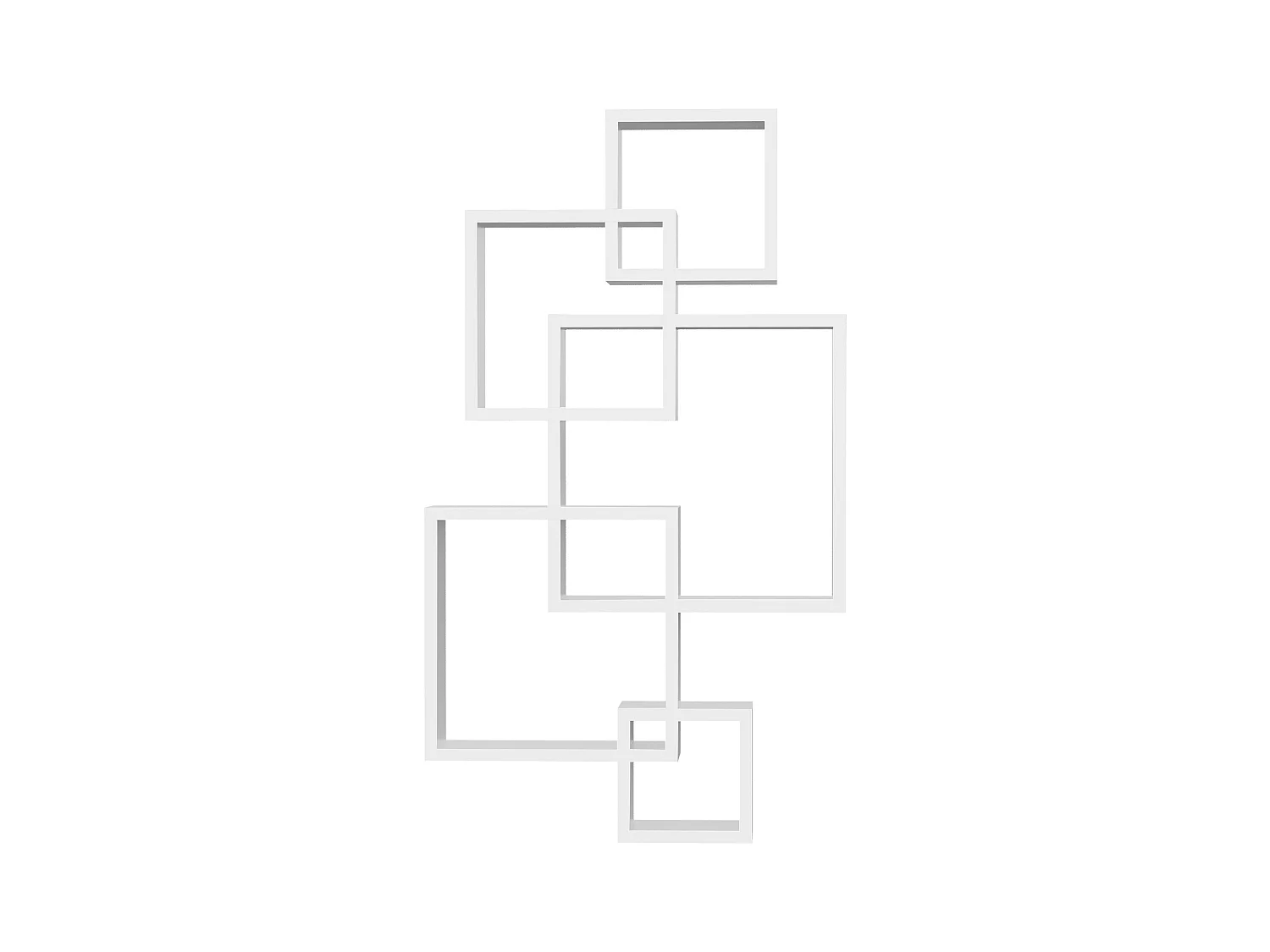 Libreria moderna sospesa con 5 cubi intrecciati in legno bianco