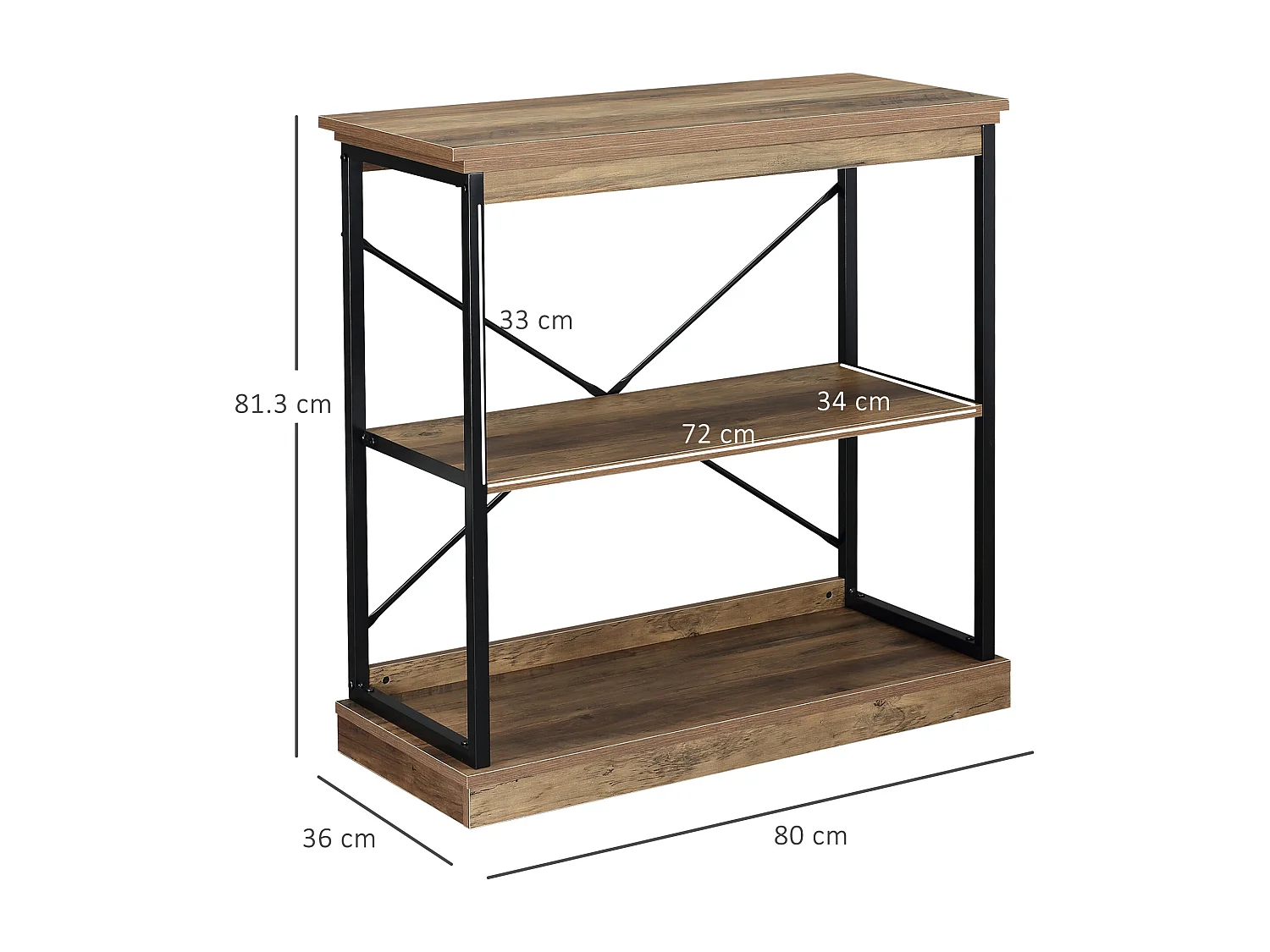 Scaffale libreria industriale mobile multiuso 80x36x81.3cm