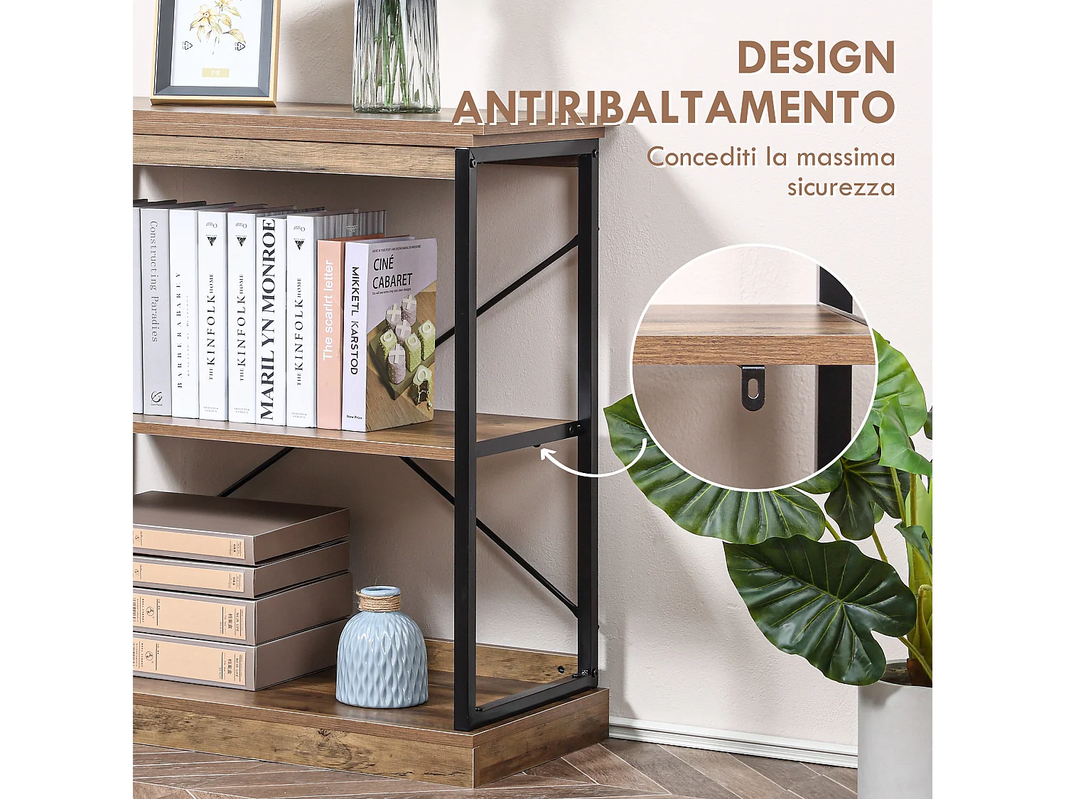 Scaffale libreria industriale mobile multiuso 80x36x81.3cm