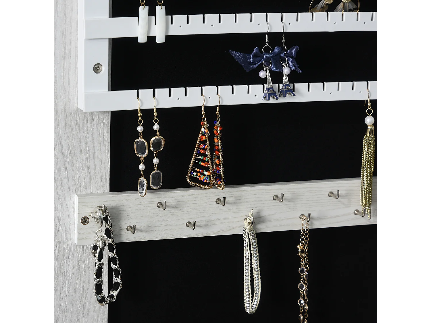 Specchio portagioie a led con 4 scaffali e spazi portaoggetti bianco