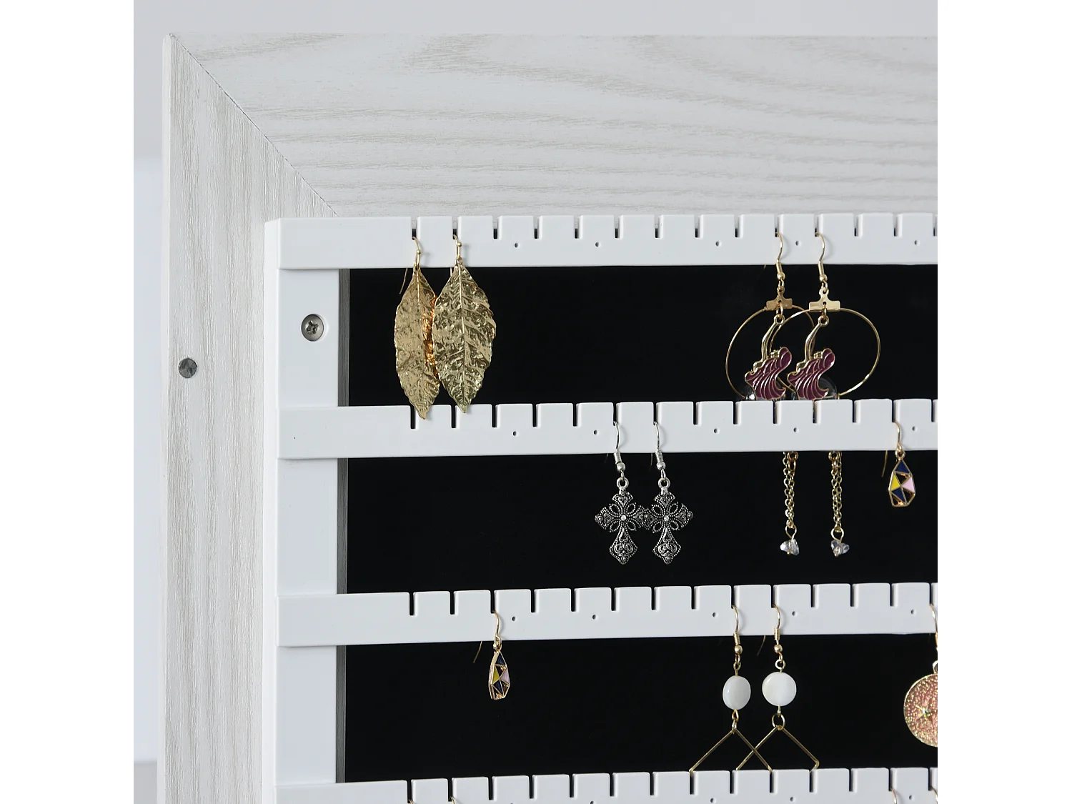 Specchio portagioie a led con 4 scaffali e spazi portaoggetti bianco