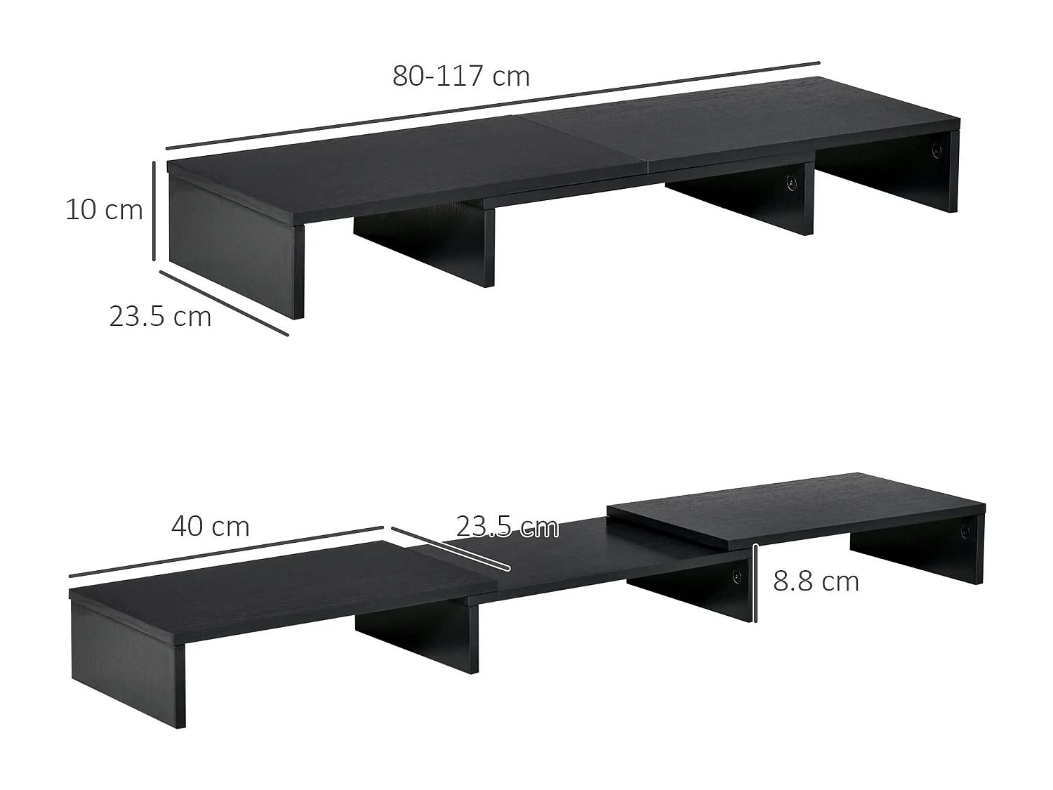 Supporto monitor in mdf nero lunghezza e angolo regolabile