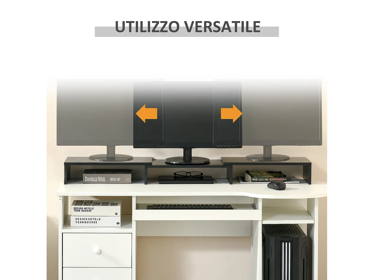 Supporto monitor in mdf nero lunghezza e angolo regolabile