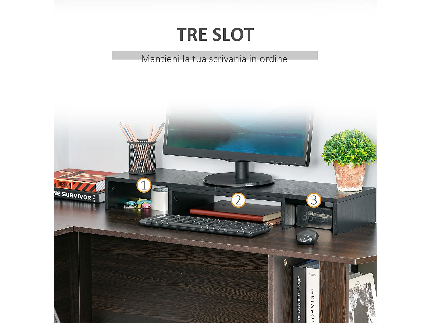 Supporto monitor in mdf nero lunghezza e angolo regolabile