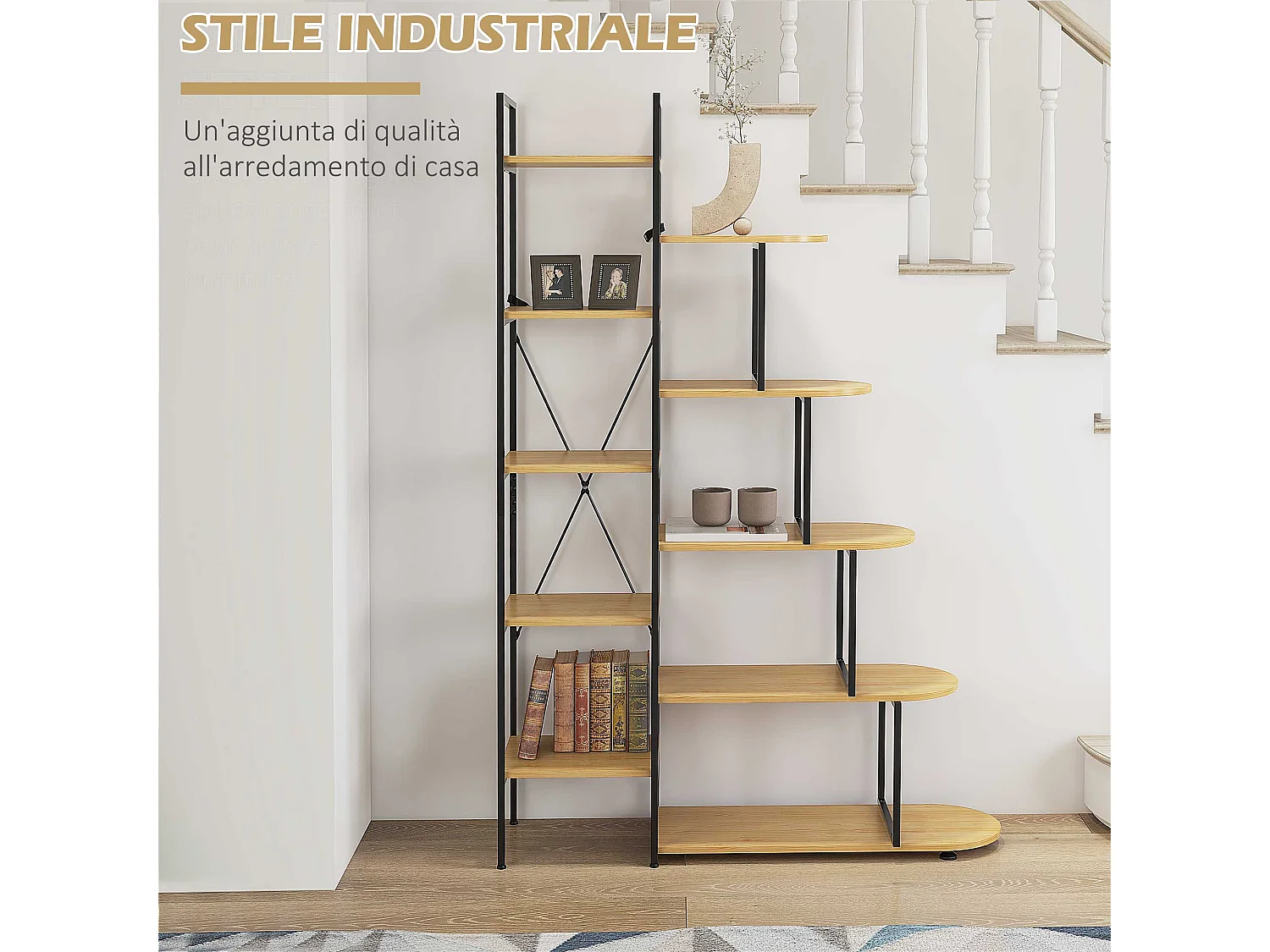 Scaffale libreria a 10 livelli in truciolato e acciaio