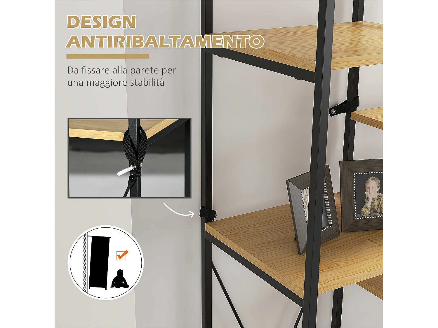 Scaffale libreria a 10 livelli in truciolato e acciaio