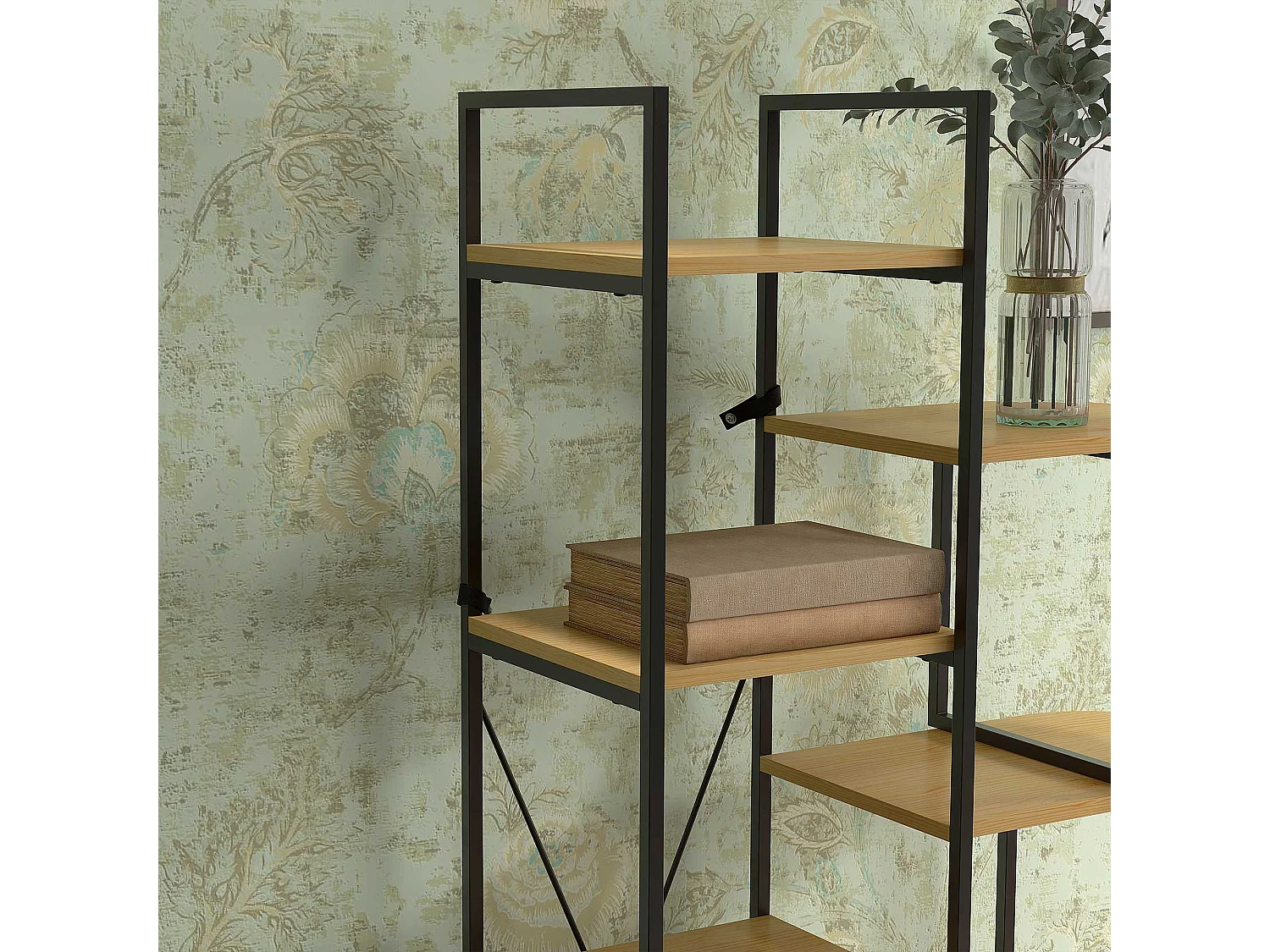 Scaffale libreria a 10 livelli in truciolato e acciaio