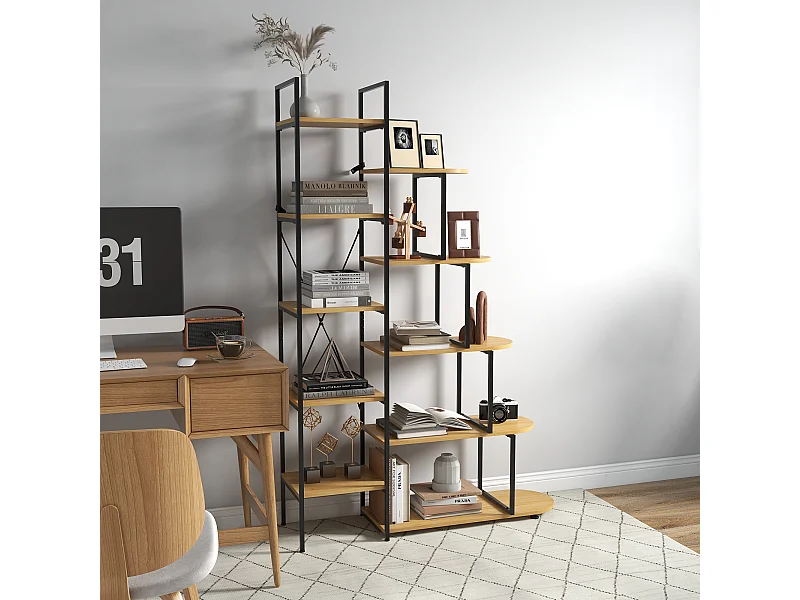 Scaffale libreria a 10 livelli in truciolato e acciaio