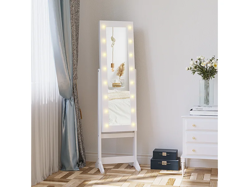 Armadietto portagioie con specchio regolabile e luci led bianco caldo