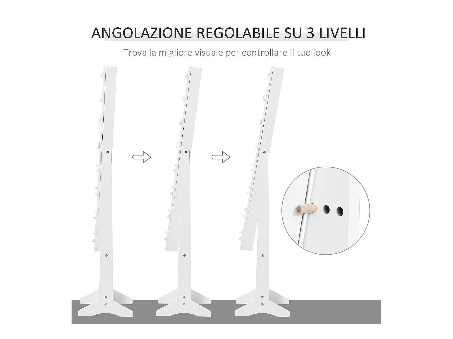 Armadietto portagioie con specchio regolabile e luci led bianco caldo