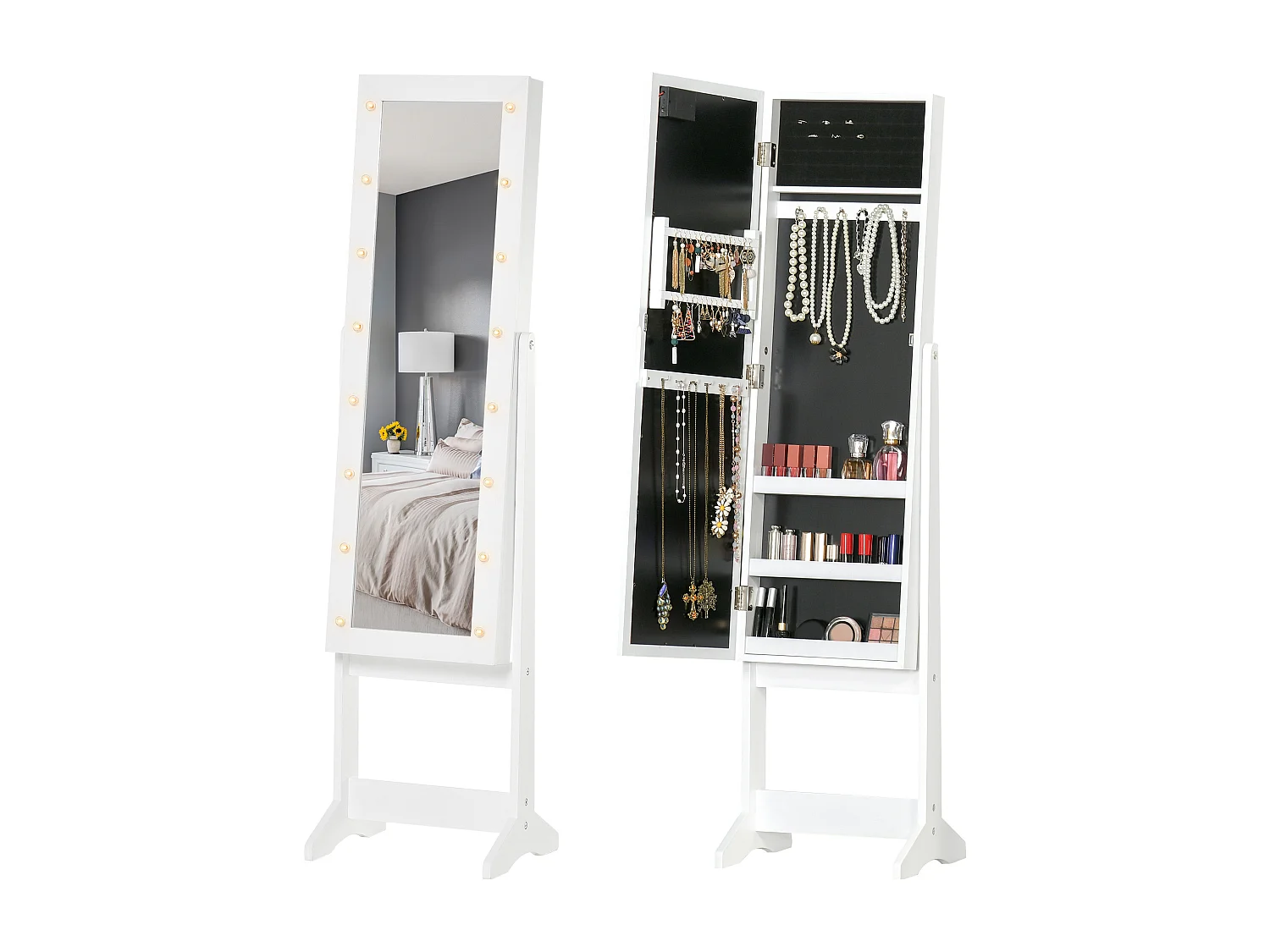 Armadietto portagioie con specchio regolabile e luci led bianco caldo