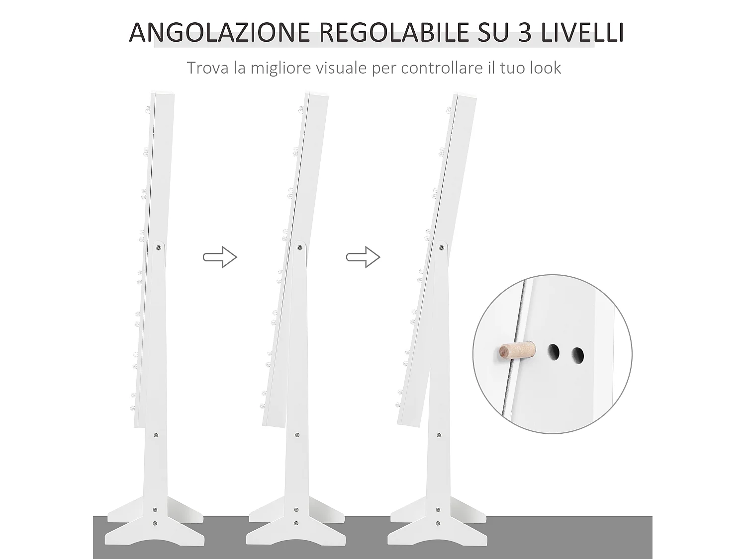 Armadietto portagioie con specchio regolabile e luci led bianco caldo