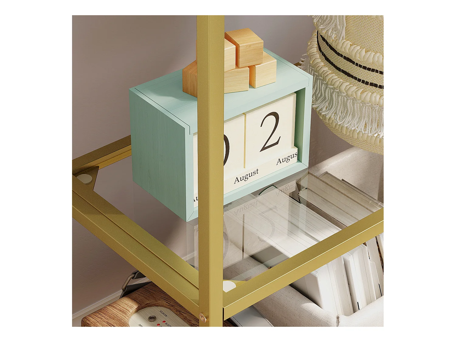 Scaffale portaoggetti ad arco a 5 ripiani in acciaio e vetro temperato