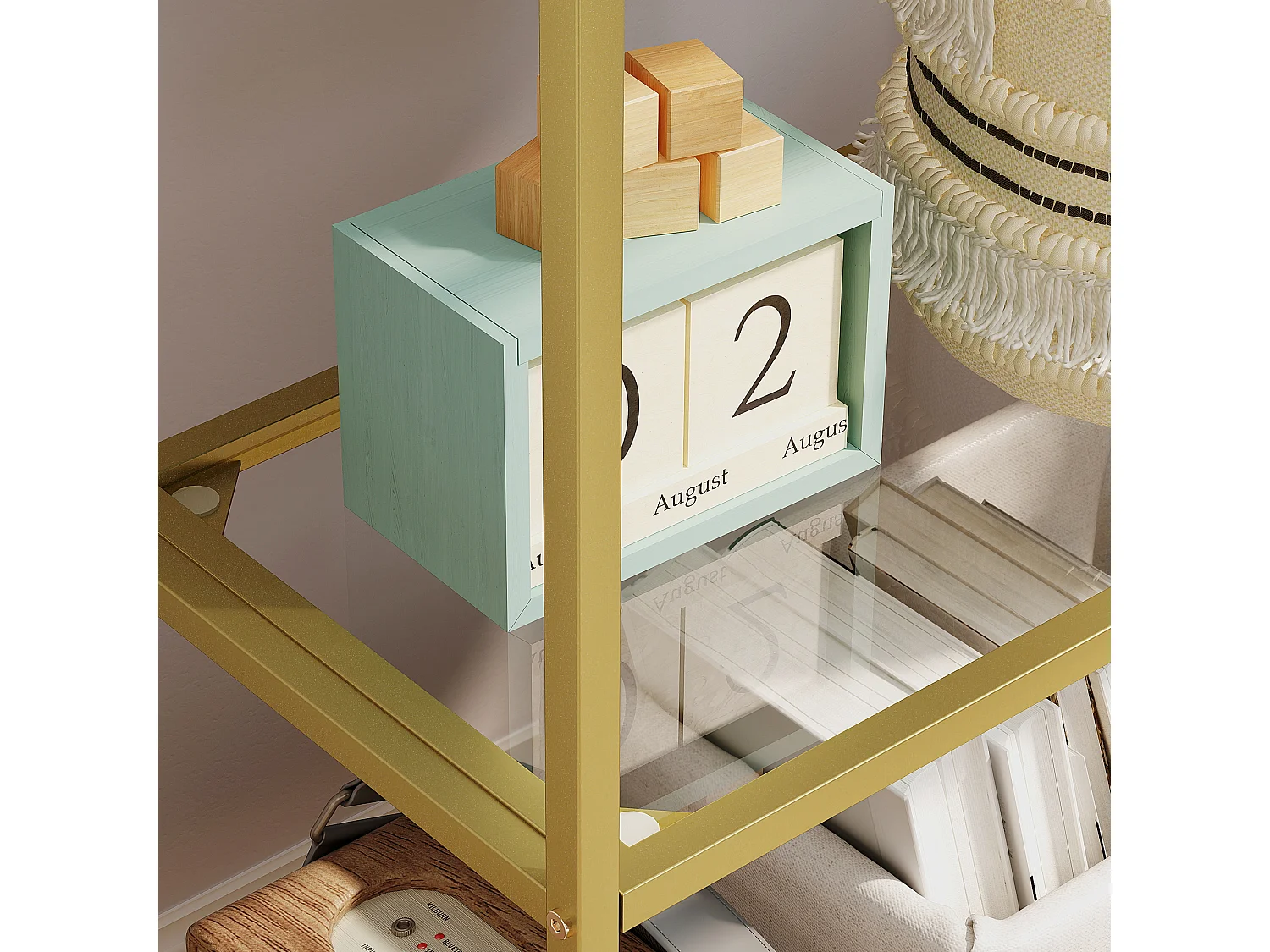 Scaffale portaoggetti ad arco a 5 ripiani in acciaio e vetro temperato