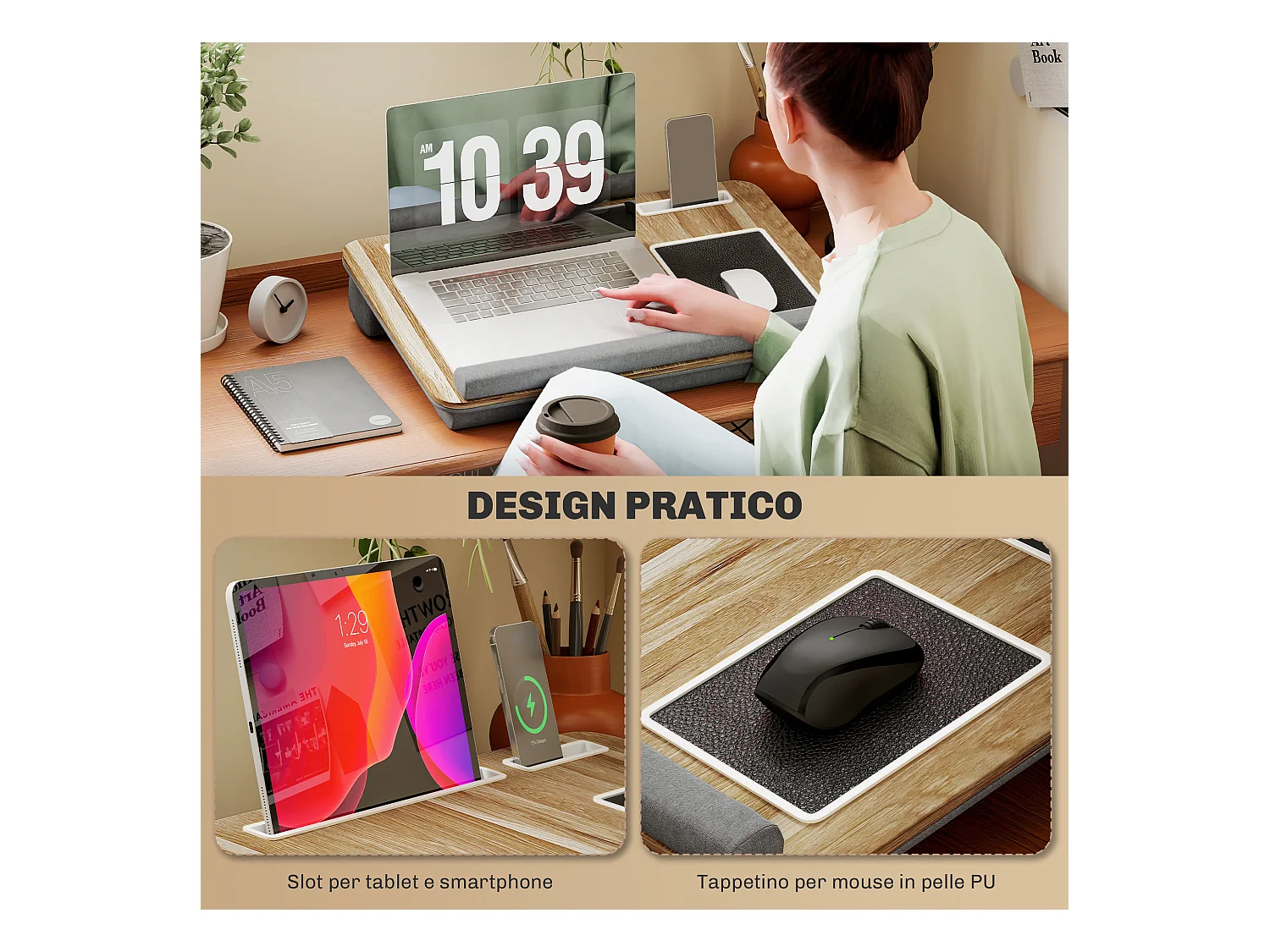 Supporto per laptop 15.6&nbsp; con tappetino mouse e porta smartphone