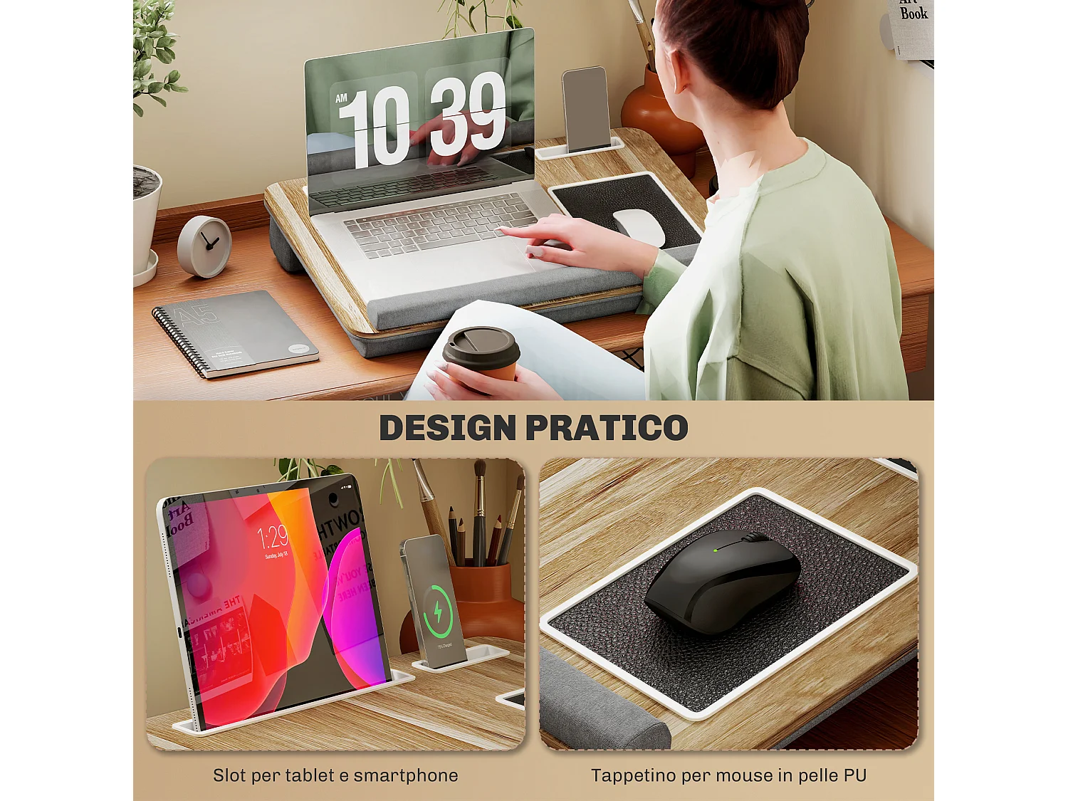 Supporto per laptop 15.6&nbsp; con tappetino mouse e porta smartphone