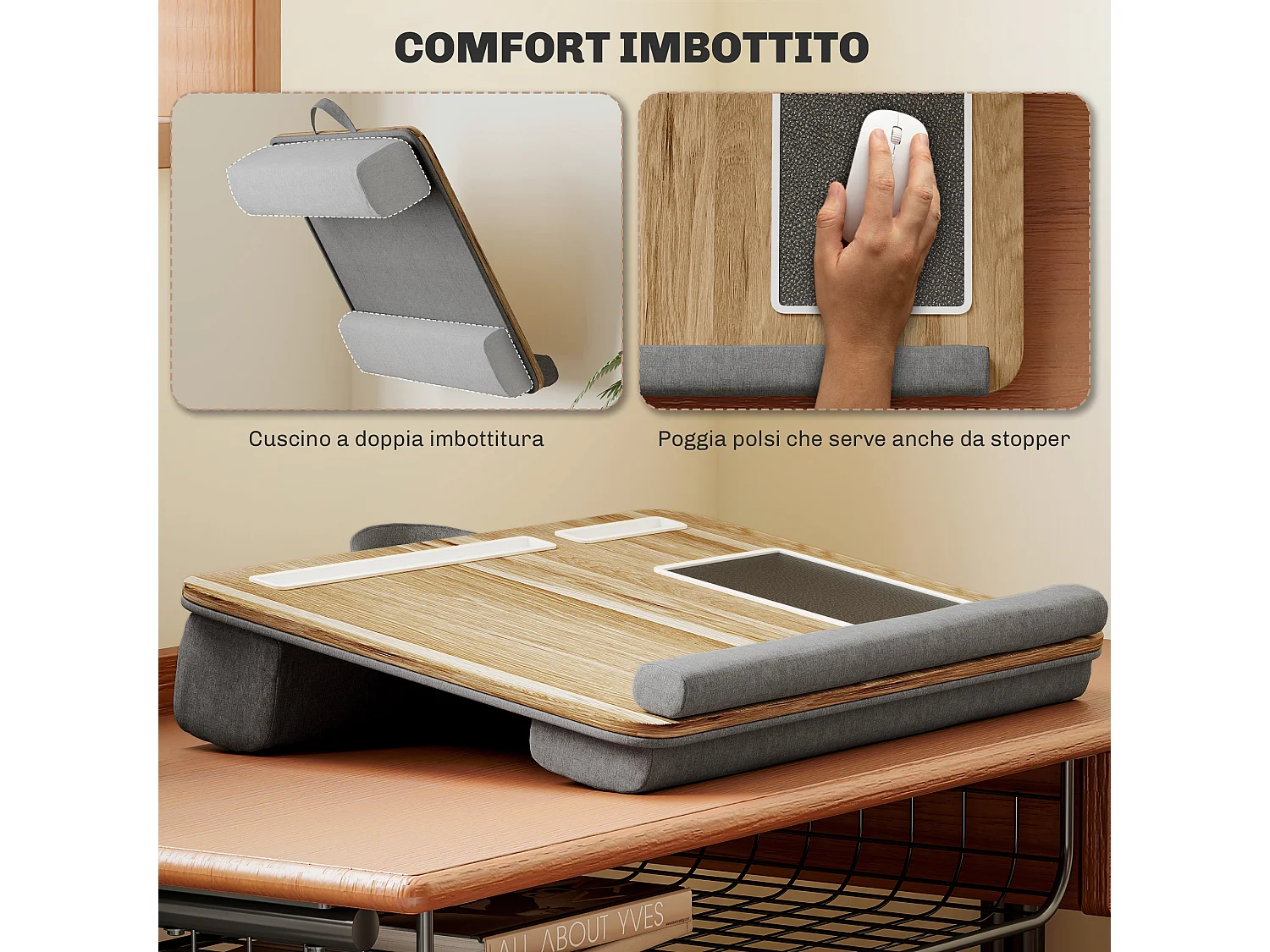 Supporto per laptop 15.6&nbsp; con tappetino mouse e porta smartphone