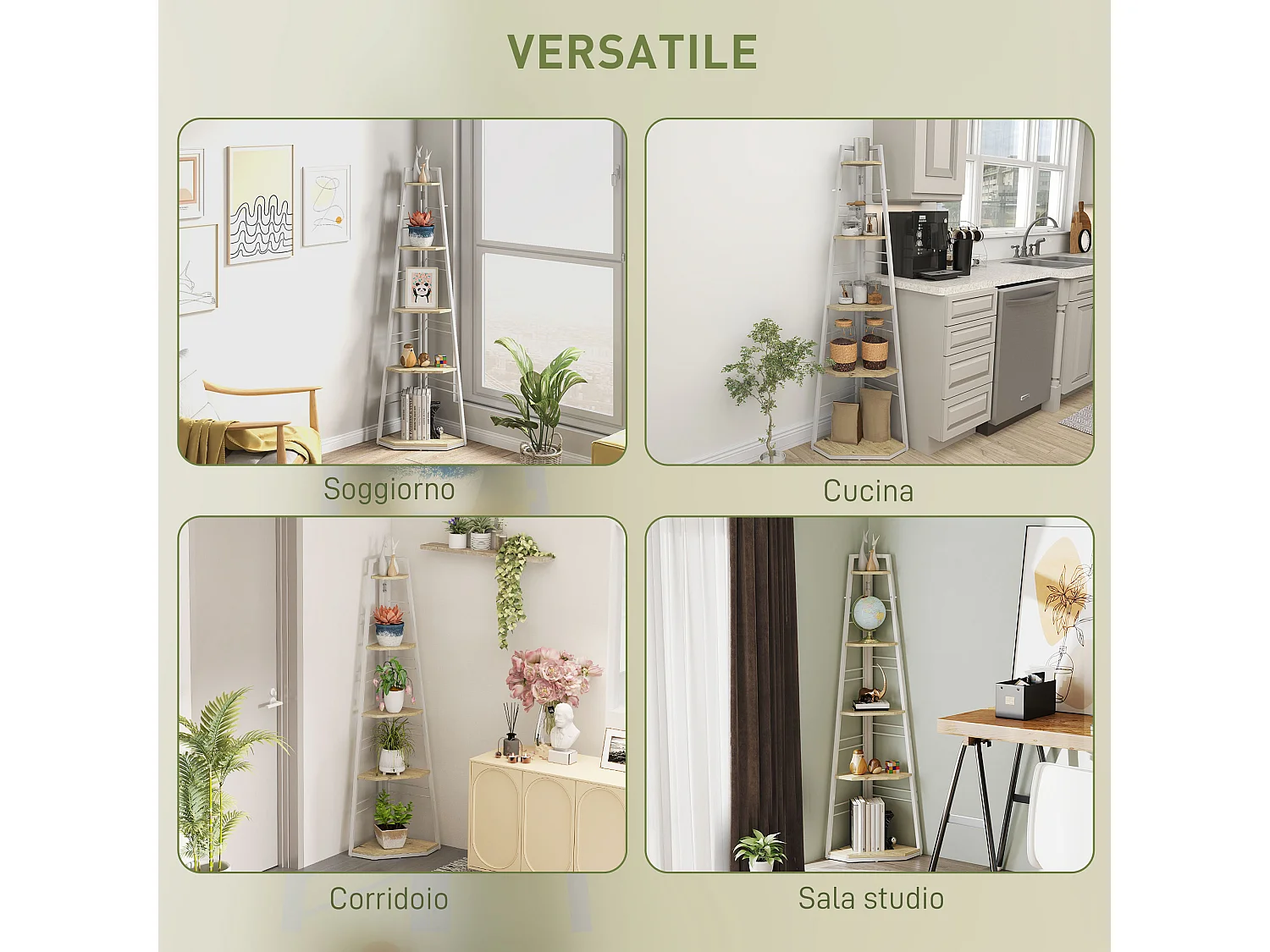 Libreria angolare a 5 ripiani con design pieghevole colore legno