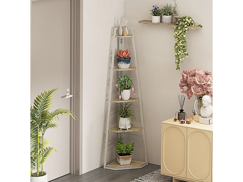 Libreria angolare a 5 ripiani con design pieghevole colore legno