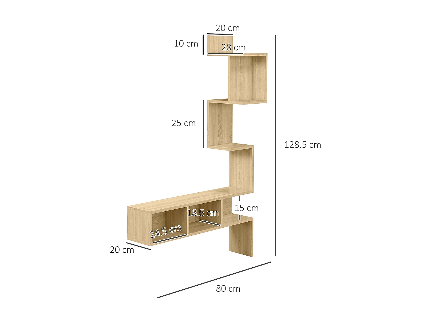 Mensola portaoggetti in mdf con ripiani aperti color rovere