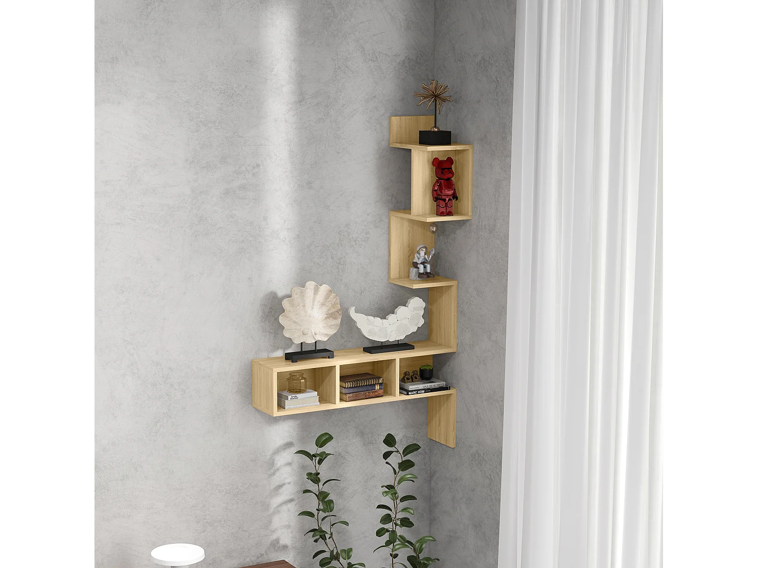 Mensola portaoggetti in mdf con ripiani aperti color rovere