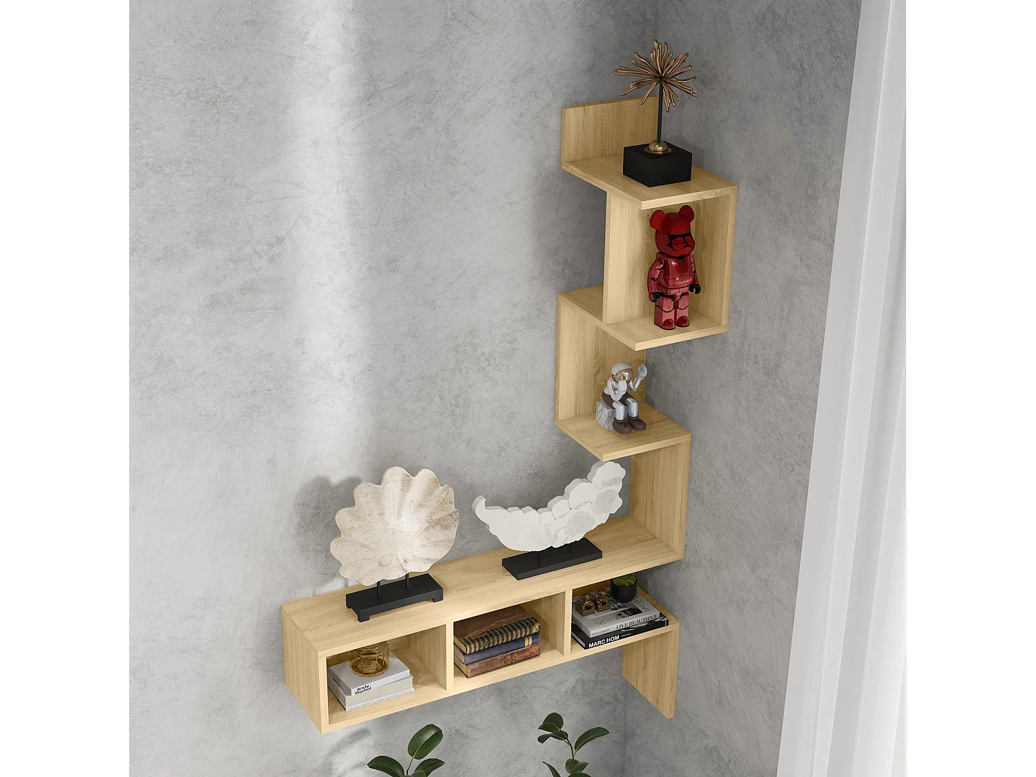 Mensola portaoggetti in mdf con ripiani aperti color rovere