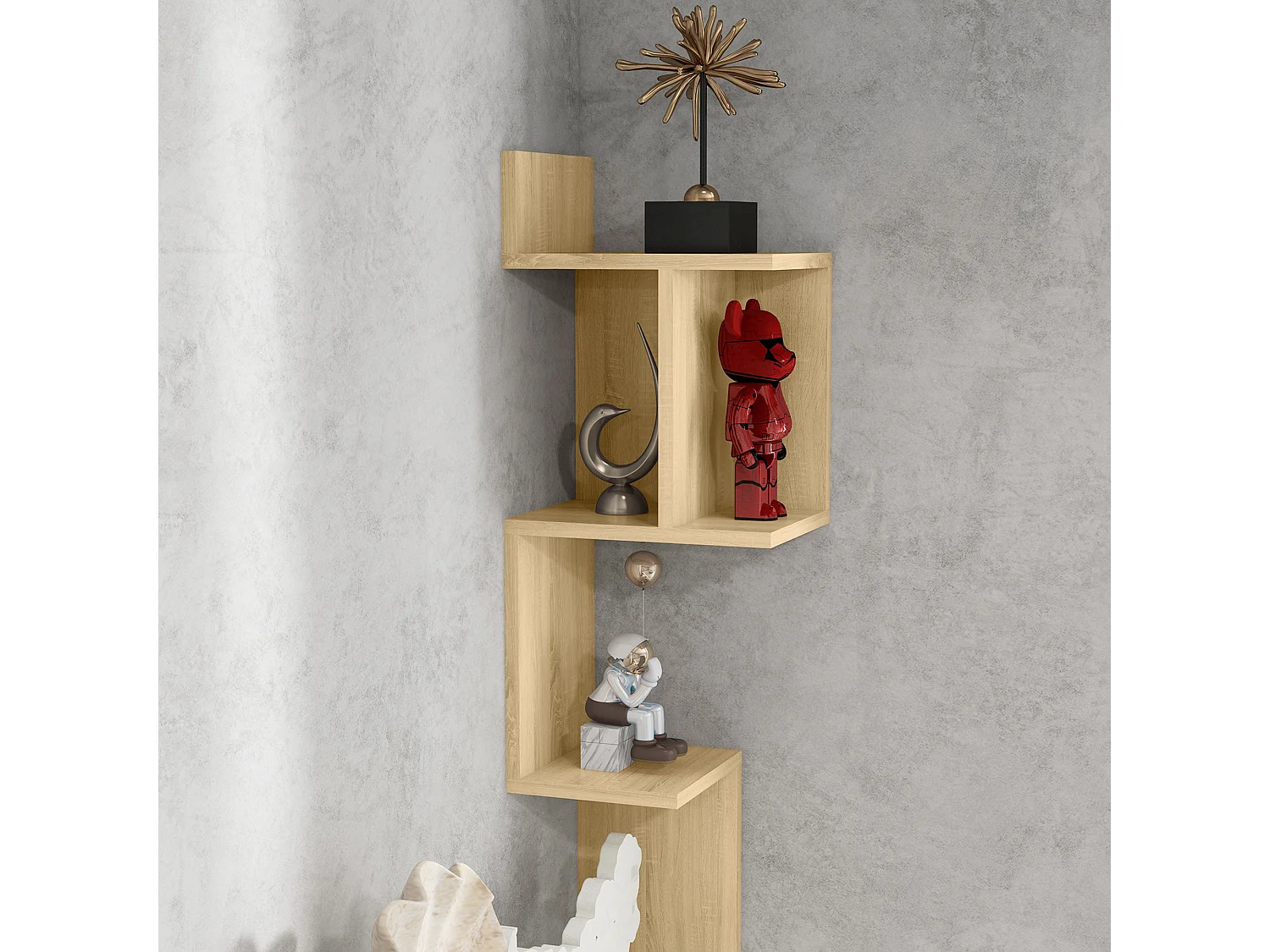 Mensola portaoggetti in mdf con ripiani aperti color rovere