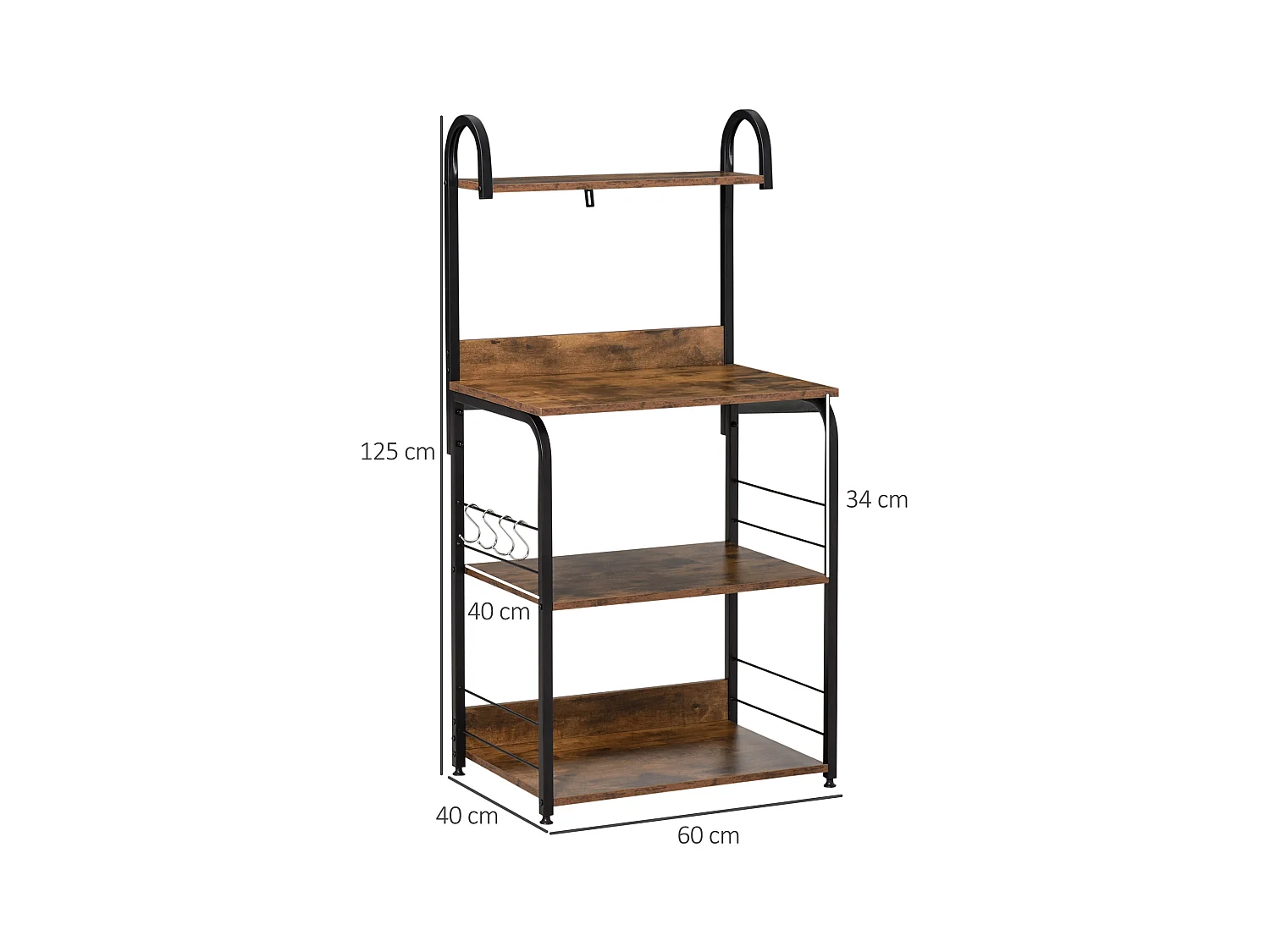 Mobiletto per microonde 4 ripiani in acciaio e legno 60x40x125cm