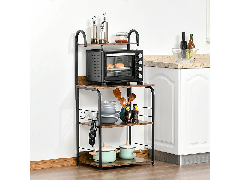 Mobiletto per microonde 4 ripiani in acciaio e legno 60x40x125cm