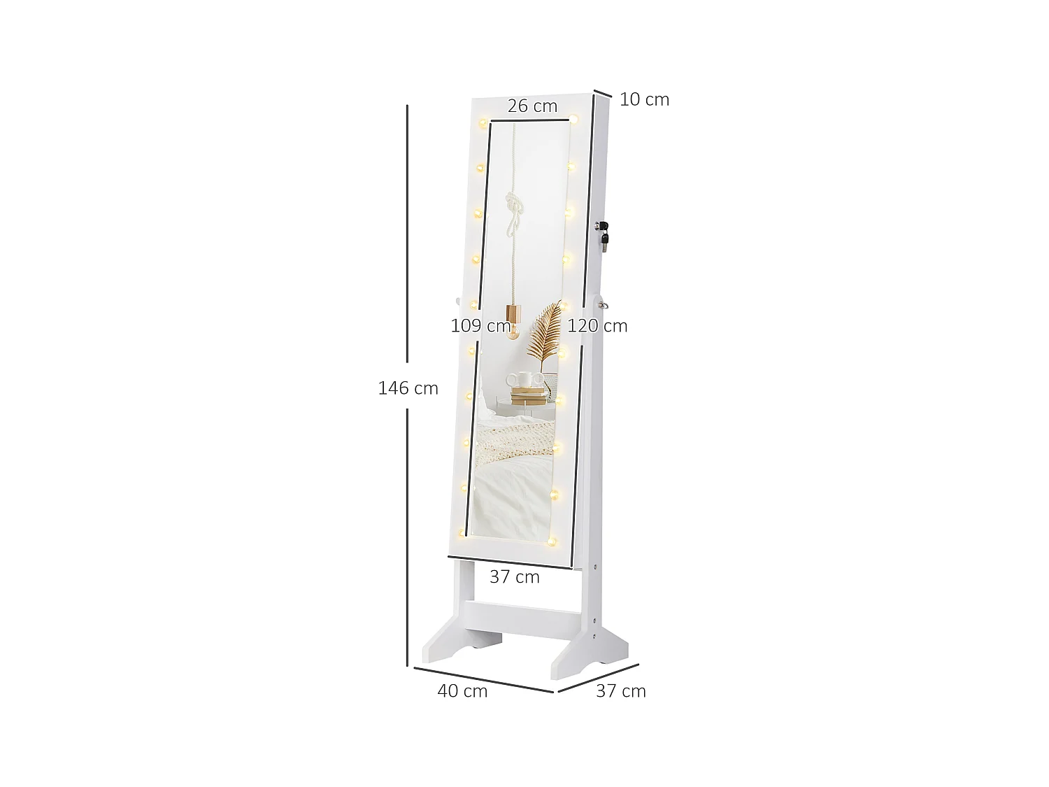 Armadio portagioielli specchio regolabile 20 luci led 40x37x146 cm