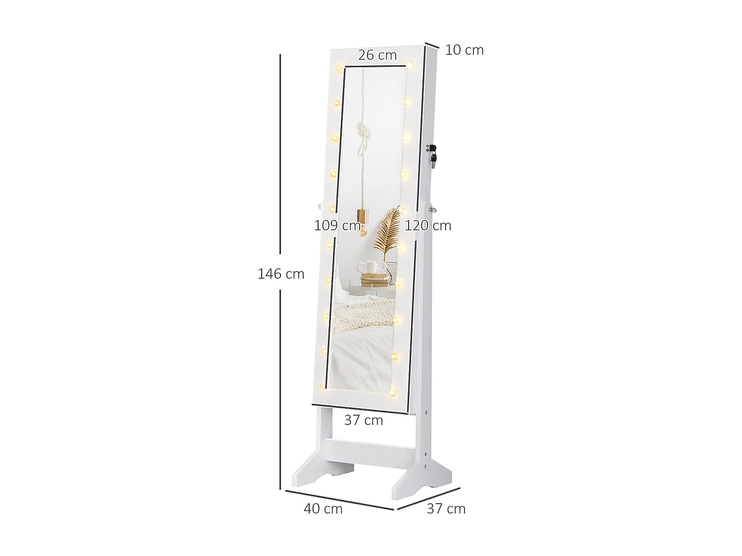 Armadio portagioielli specchio regolabile 20 luci led 40x37x146 cm
