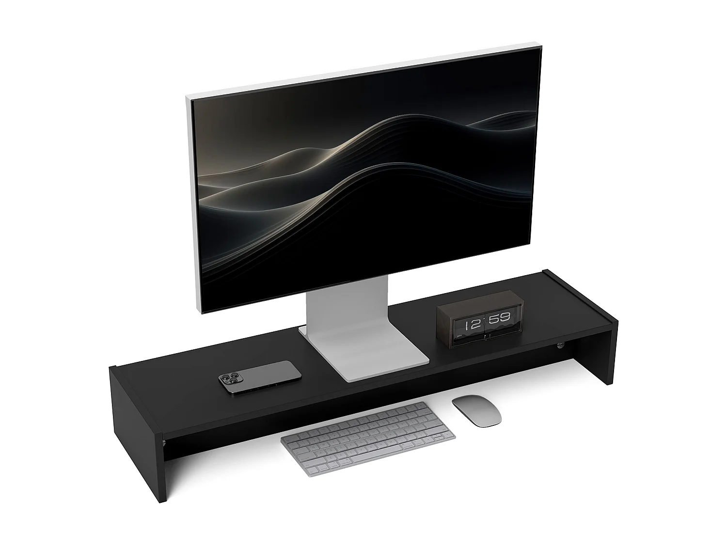 Supporto per monitor con 2 vani contenitore in legno nero