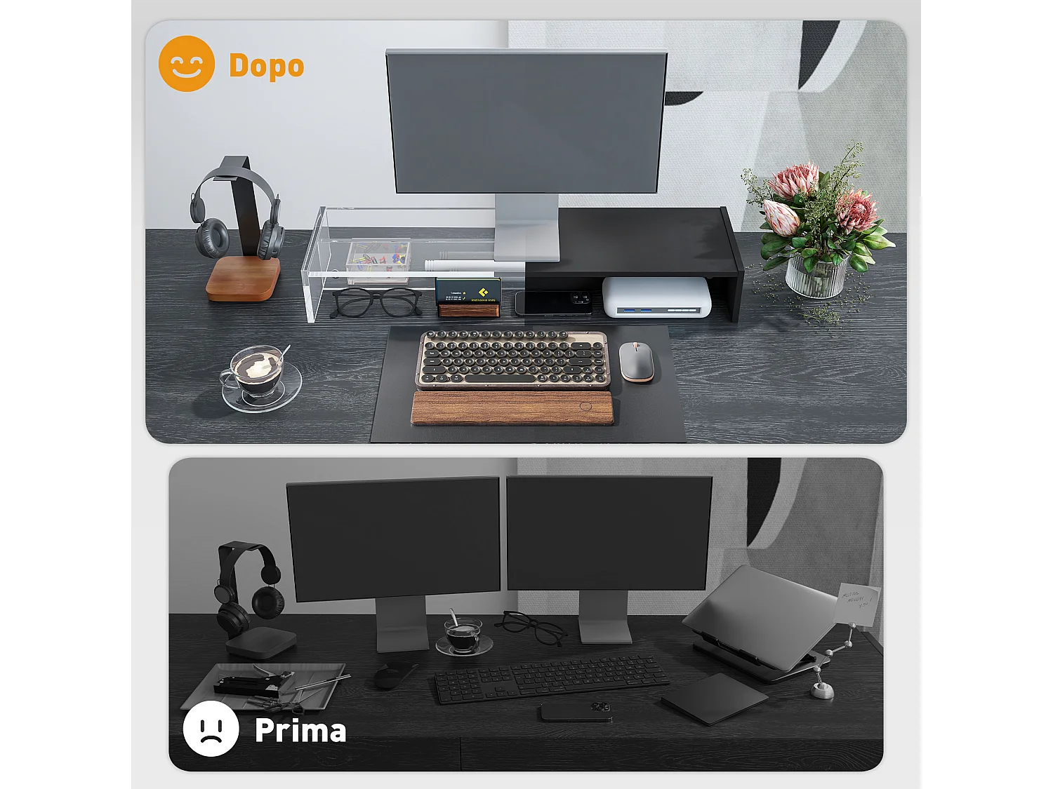 Supporto per monitor con 2 vani contenitore in legno nero