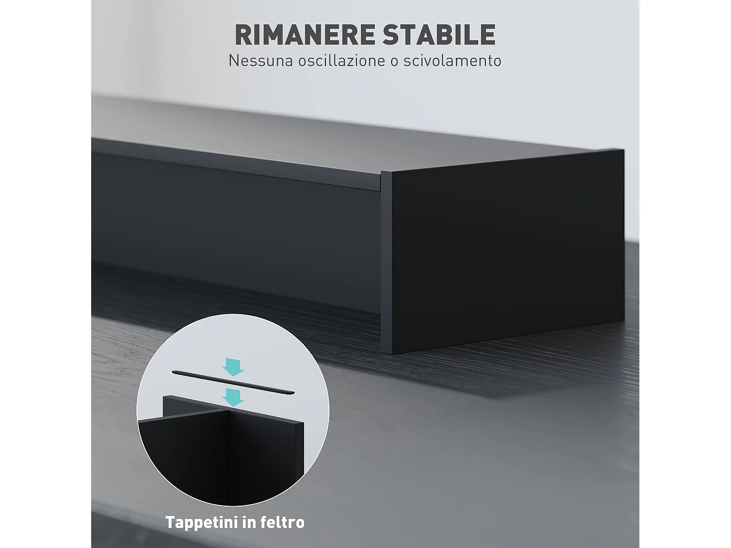 Supporto per monitor con 2 vani contenitore in legno nero