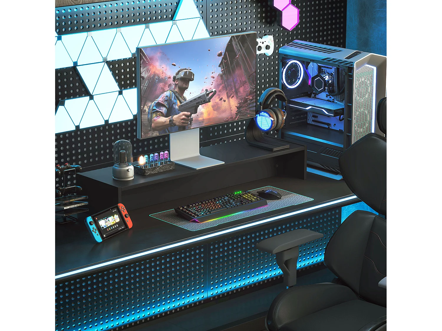 Supporto per monitor con 2 vani contenitore in legno nero