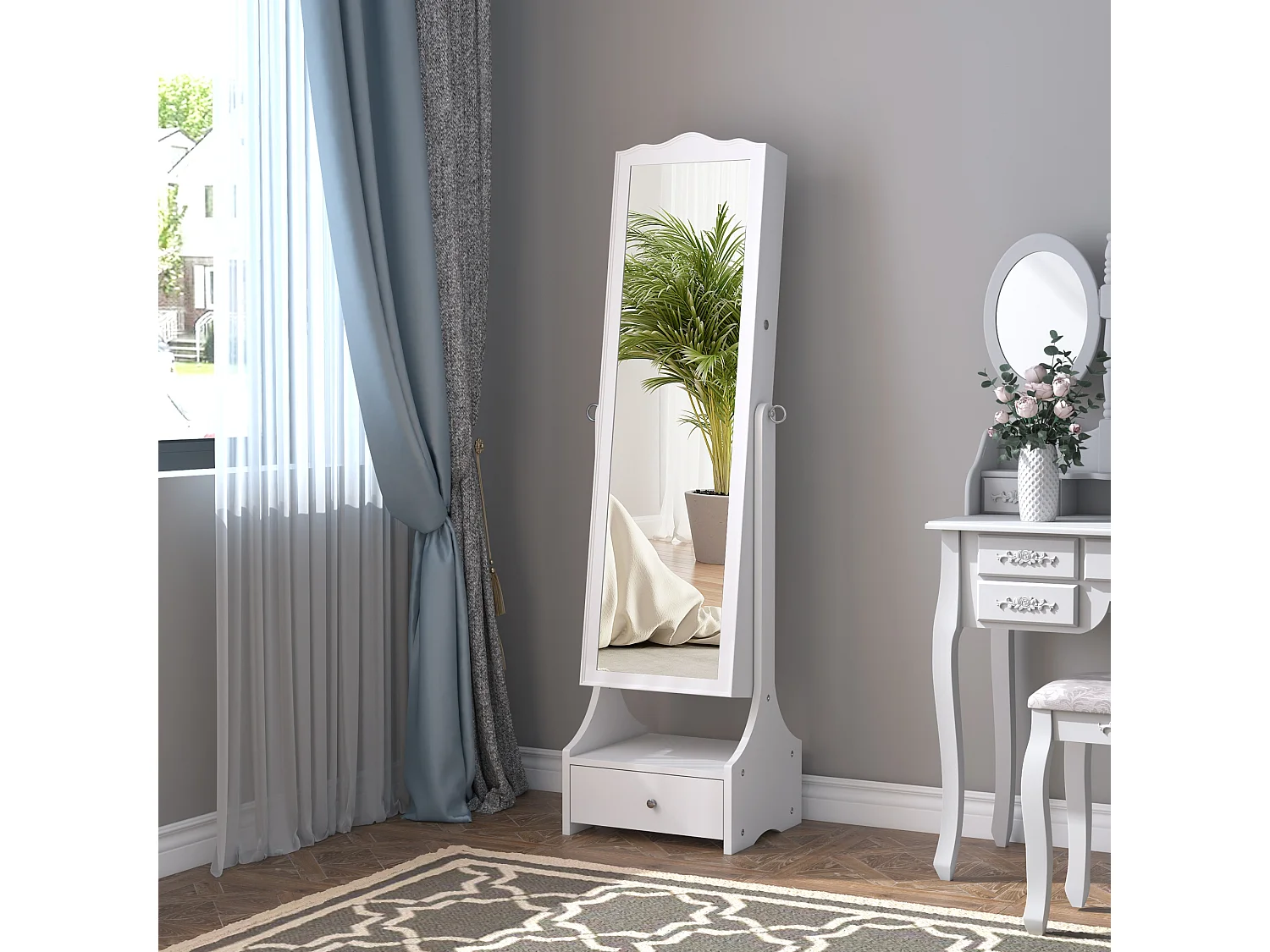 Armadio portagioie con specchiera cassetto e luci led bianco