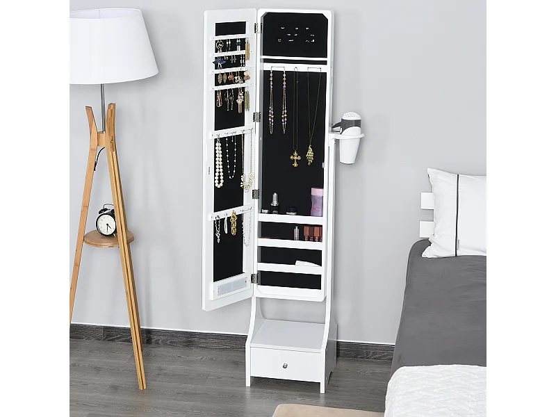 Armadio portagioie specchio e luci led regolabili con interruttore