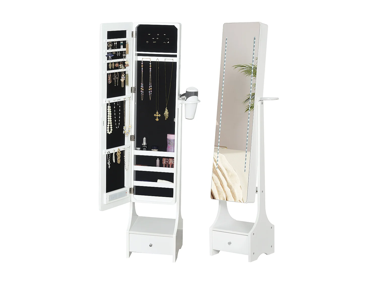 Armadio portagioie specchio e luci led regolabili con interruttore