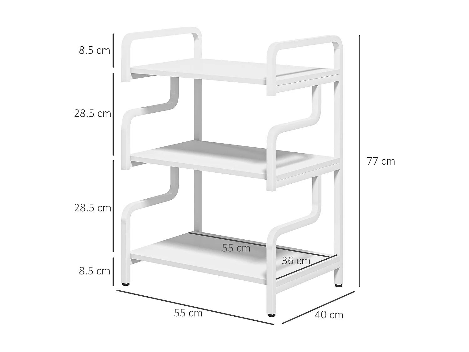 Supporto per stampante a 3 livelli in metallo e truciolato bianco