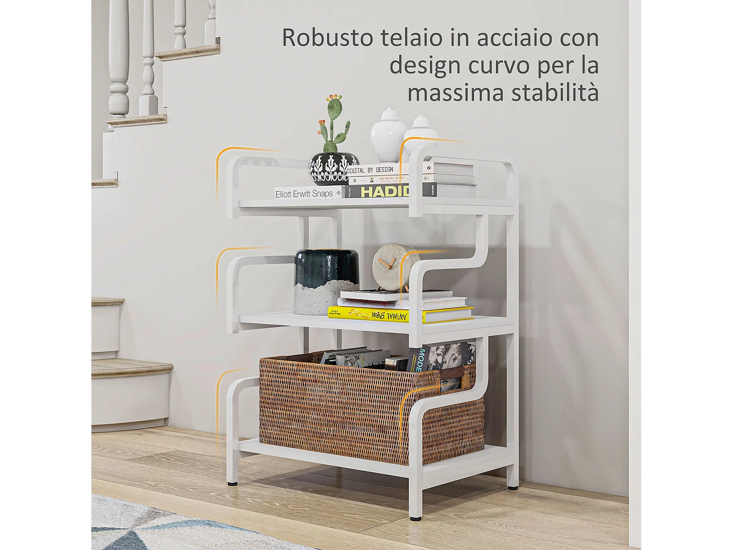 Supporto per stampante a 3 livelli in metallo e truciolato bianco