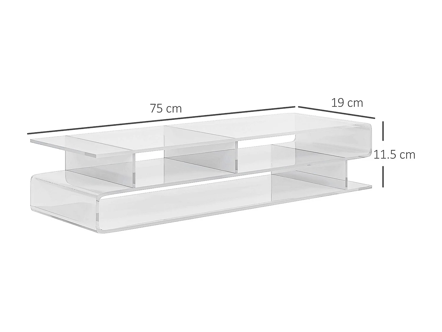 Supporto monitor pc con scomparti in acrilico trasparente