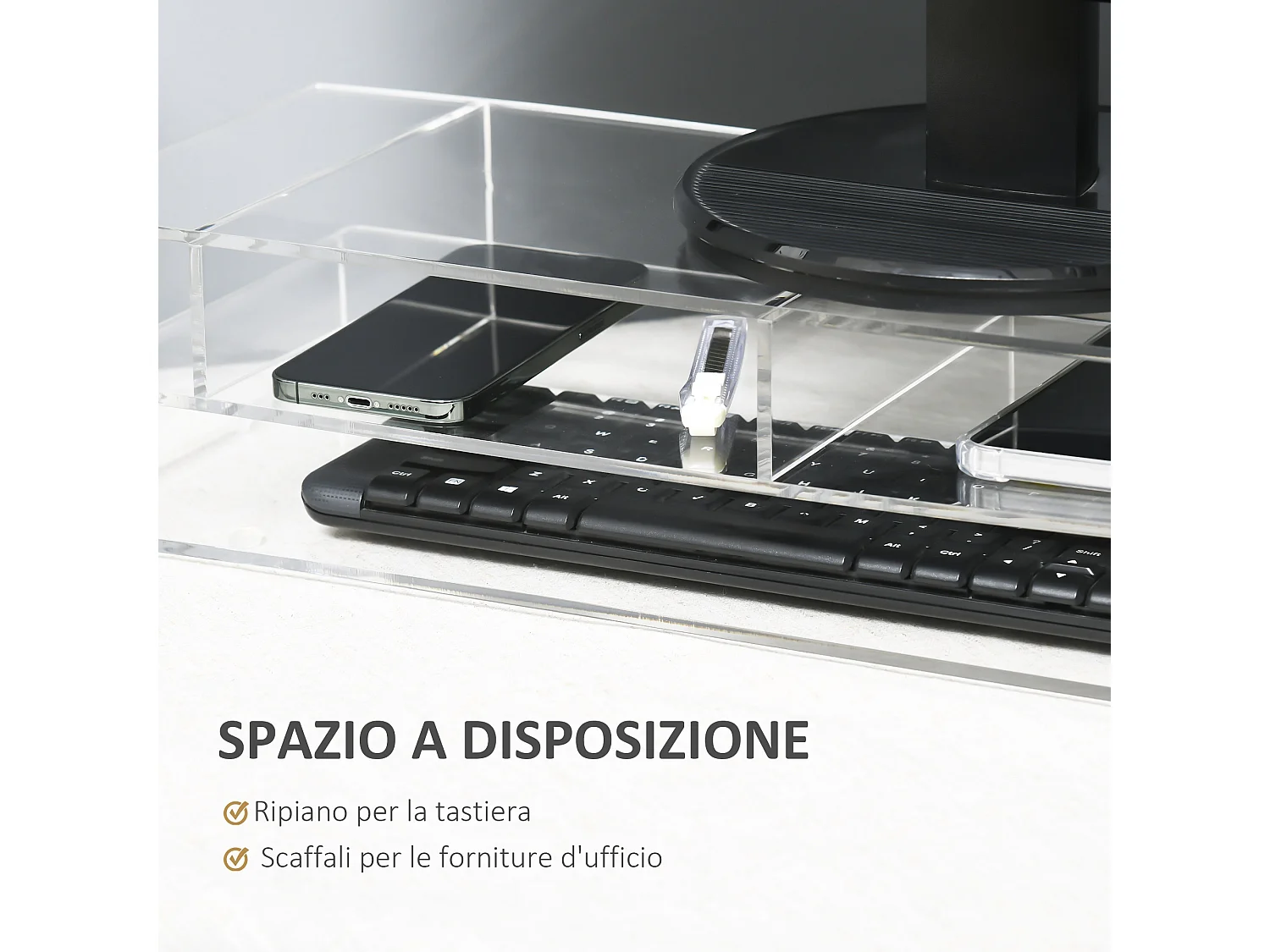 Supporto monitor pc con scomparti in acrilico trasparente