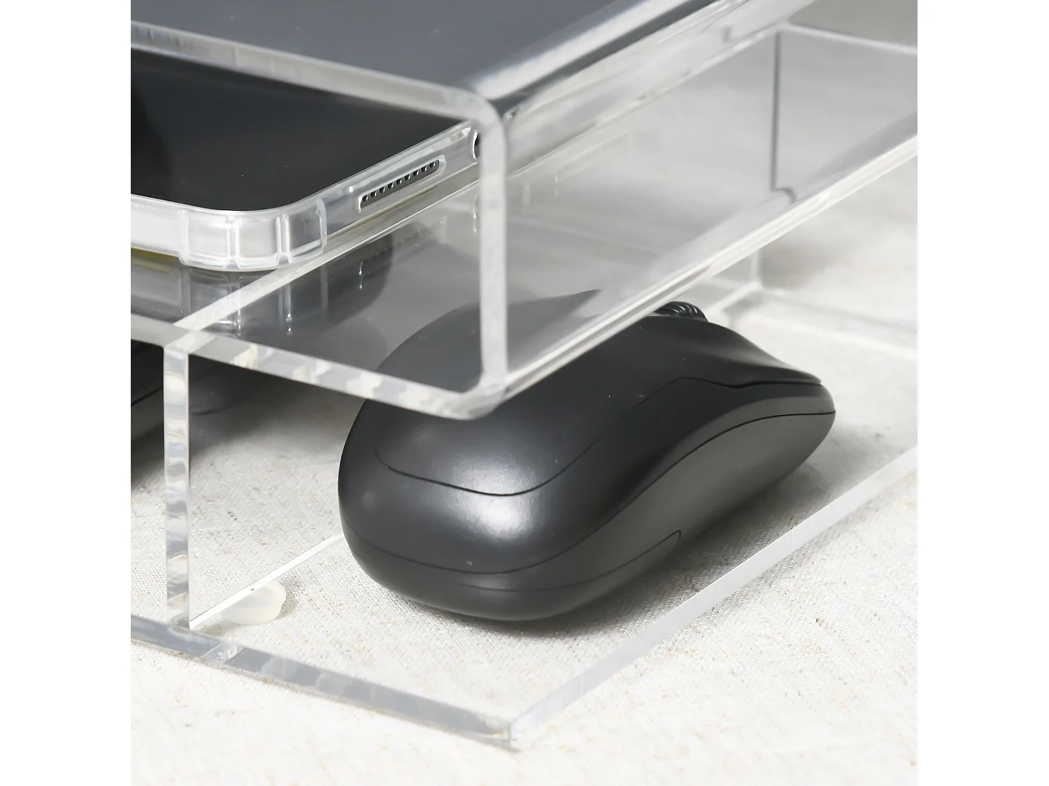 Supporto monitor pc con scomparti in acrilico trasparente