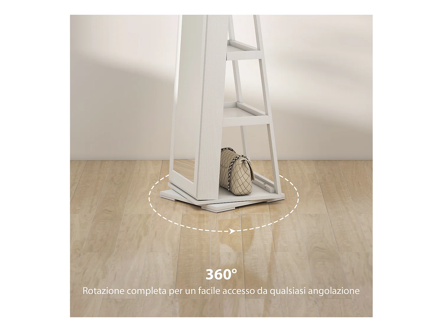 Specchio portagioie moderno camera in legno bianco con 2 chiavi