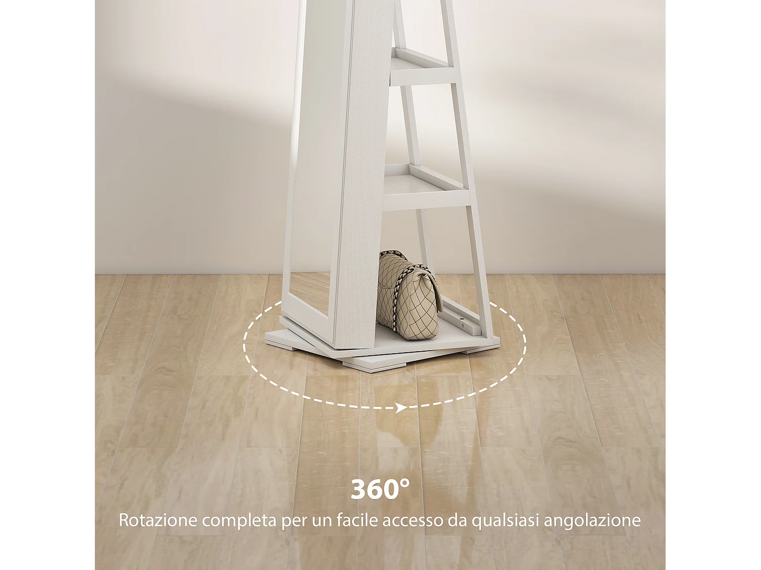 Specchio portagioie moderno camera in legno bianco con 2 chiavi