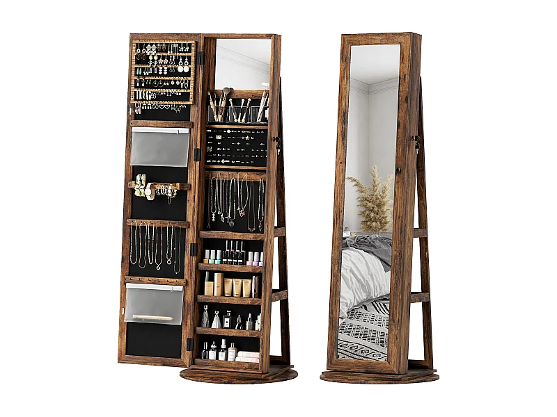 Specchio portagioie girevole da terra con chiave marrone rustico