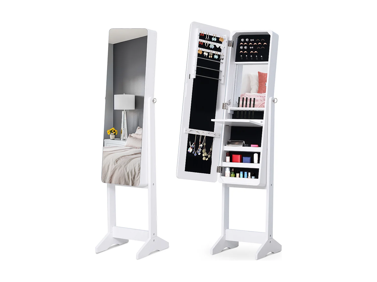 Portagioielli da terra con specchio regolabile e illuminazione led